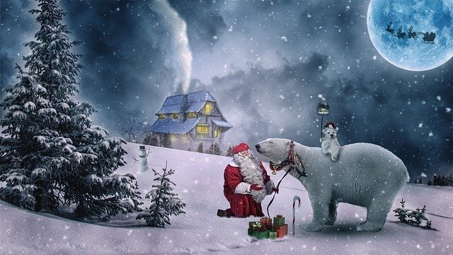 Weihnachtsbild Eisbär und Weihnachtsmann