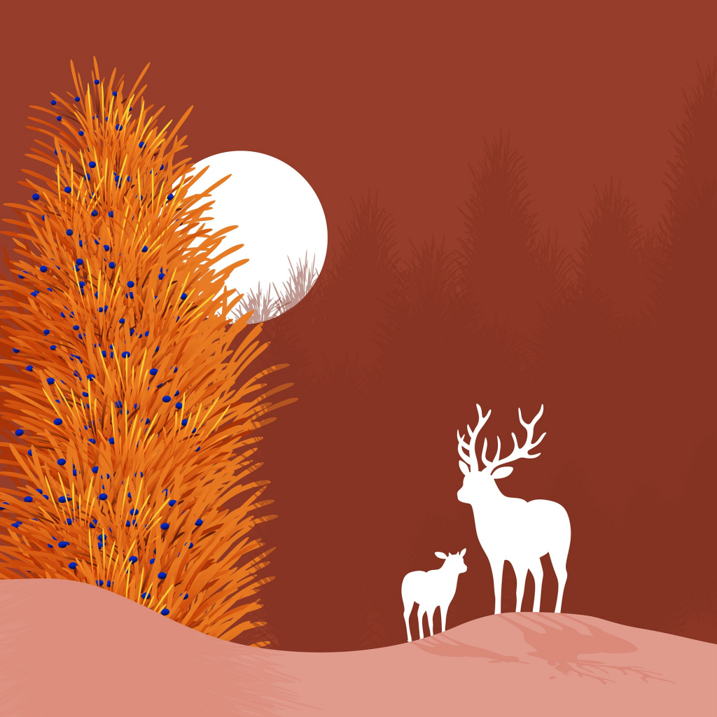 Weihnachtsszene mit Hirsch und Kalb