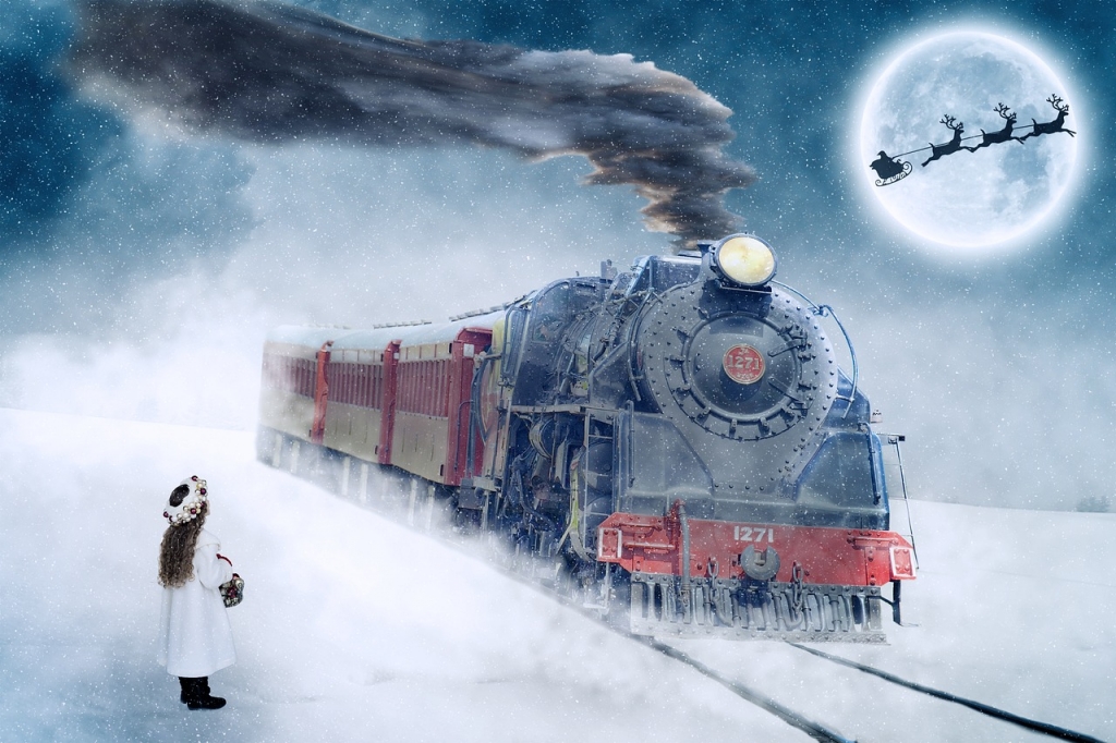Weihnachtsbild mit Zug